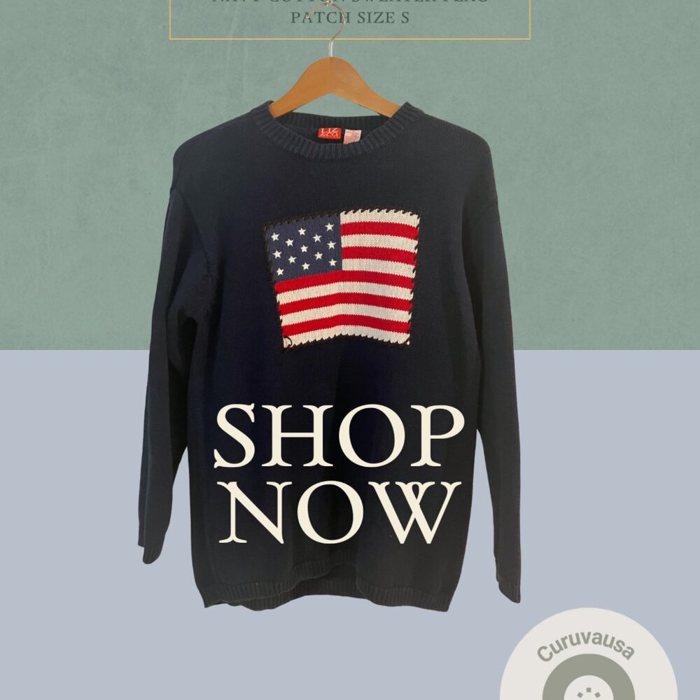 Liz Claiborne Liz&Co Petite Navy Cotton Flag Sweater Size Small - Picture 10 of 11